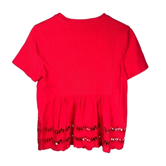 Pomander Place Red Eyelet Peplum T Shirt Women's Size S Short Sleeve Casual Top - Picture 6 of 8